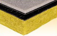 Sonodan Plus. Panel multicapa presentado en dos partes. Una membrana de alta densidad adosado a polietileno reticular, y otra membrana de alta densidad pegado a lana de roca.