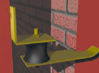 Amortiguadores de pared para aislamiento y corte de ruidos por vibración. Soportes de pared para tableros y estructuras fijadas a hormigón. Provisto de pestaña y base de atornillado.